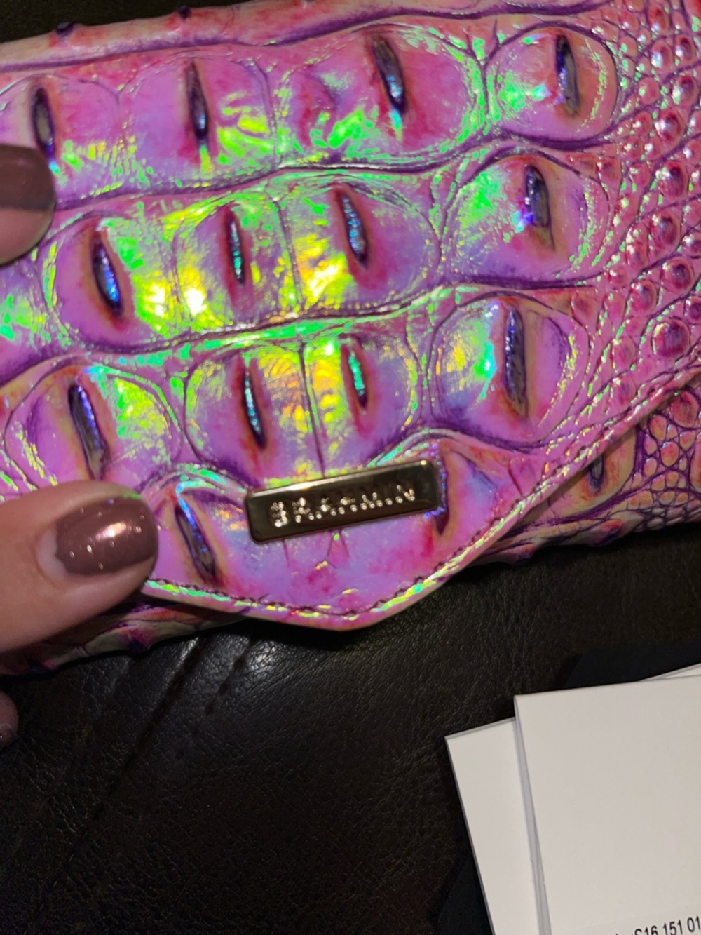 Brahmin Pink Iridescent Croc-Embossed Envelope Clutch wallet - Picture 12 of 15